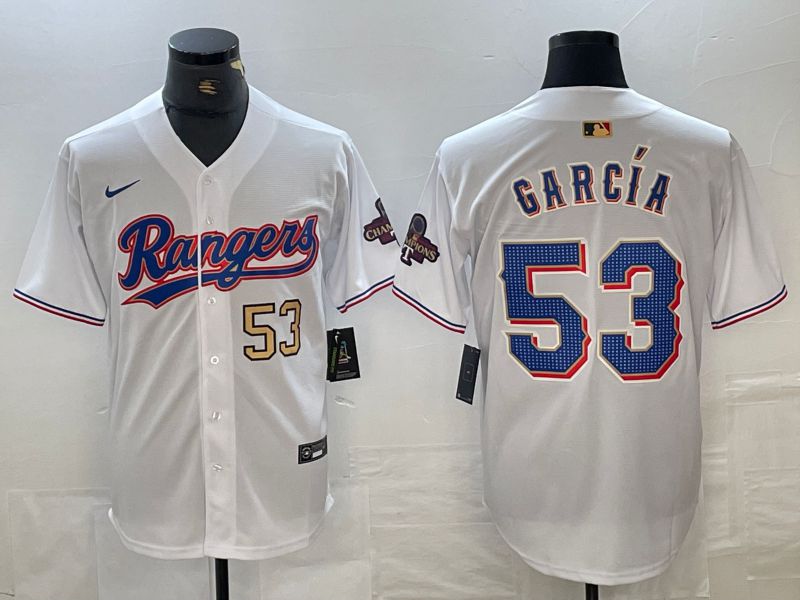 Men Texas Rangers #53 Garcia White Champion Game Nike 2024 MLB Jersey style 1